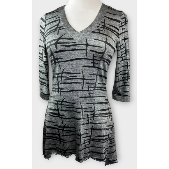 Joseph Ribkoff Silver Metallic Black Abstract Art Tunic Top Women's Size 10 - Picture 14 of 14